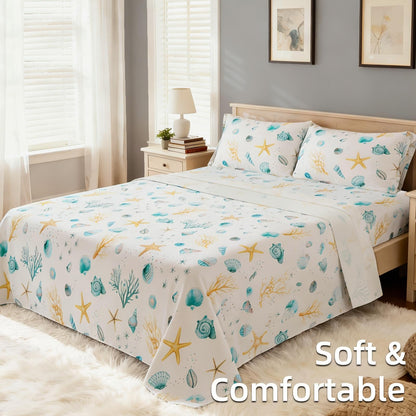 This 4pcs Floral Print Bed Sheet Set Is Soft, Breathable, And Gentle On The Skin. It Includes A Deep-pocket Sheet, A Stylish Bedspread, And Two Pillowcases. Made From A High-quality, Lightweight, All-season Fabric, It Is Durable, Colorfast