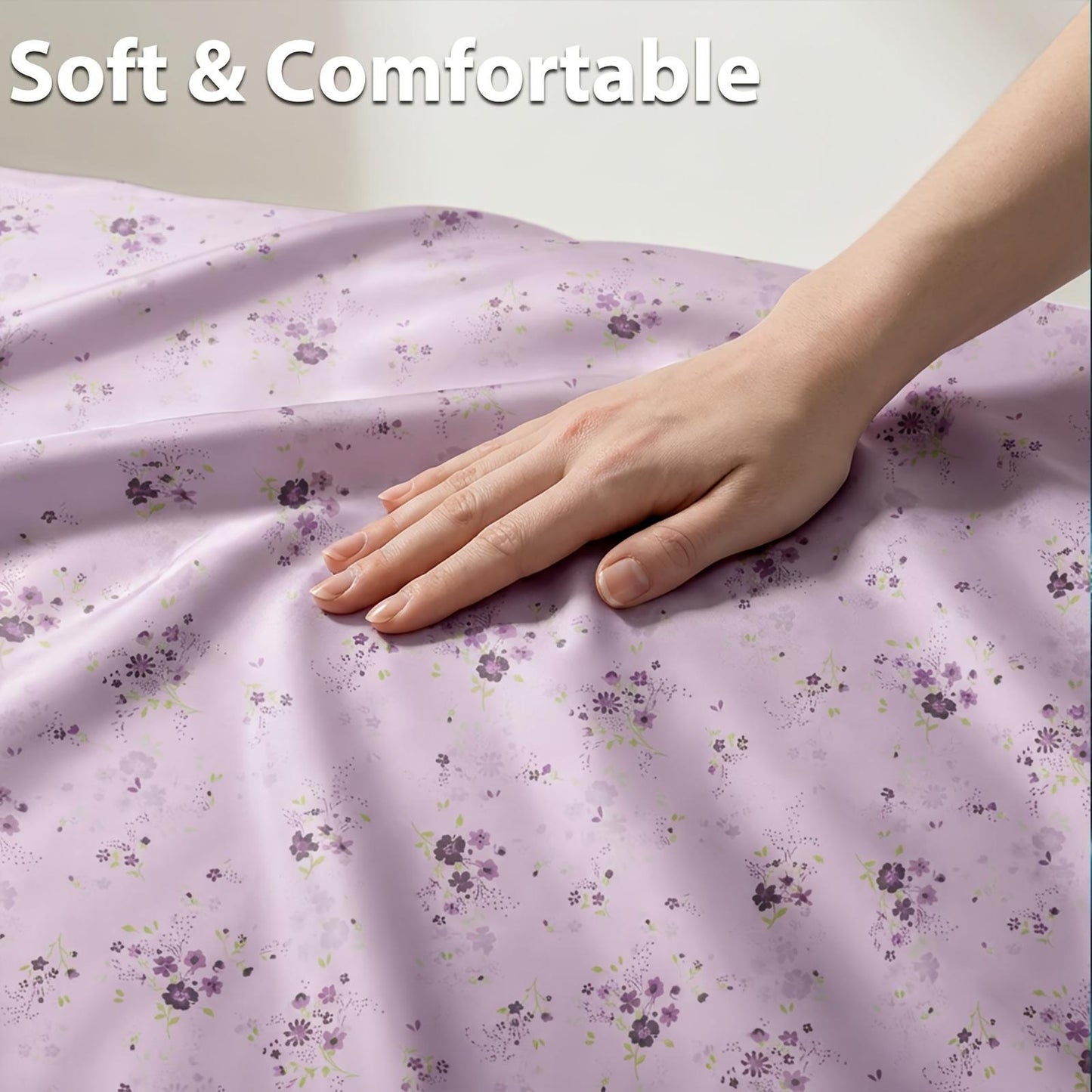 Purple Floral Fitted Sheet 3pcs Set | Cool Satin Mattress Cover, Suitable For Home And Hotel Use, 360° All-Around Coverage, Non-Slip, Easy-Care, Comfortable And Durable, All-Season, Includes 1 Fitted Sheet And 2 Pillowcases