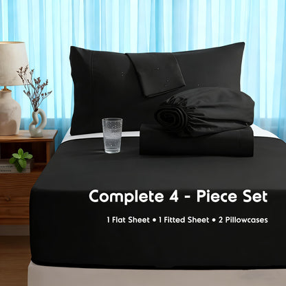 4pcs Ultra Soft 85g Sheet & Pillowcase Set, Sanded Sanded, Soft Wear-Resistant, Solid, Machine Washable, All-Season, Christmas Comforter Set, Twin, Full, Queen, King, Cozy Bed Sheets Set(1 Flat Sheet, 1 Fitted Sheet, 2 Pillowcases - No Inserts)