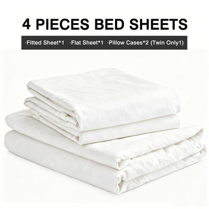 4pcs Ultra Soft 85g Sheets & Pillowcase Set, Comfort Full Size White Sheets, Solid Hotel Luxury Sheets Set, Breathable Spring & Summer Bed Sheets Set(1 Flat Sheet, 1 Fitted Sheet, 2 Pillowcases - No Inserts), Christmas Gifts