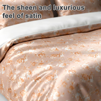Three-Piece Rose-Patterned Rayon Satin bedding | Easy, Elegant, Machine Washable, All-Season Suitable | Four-Piece Soft bedding Perfect For Family Bedroom And Gifts