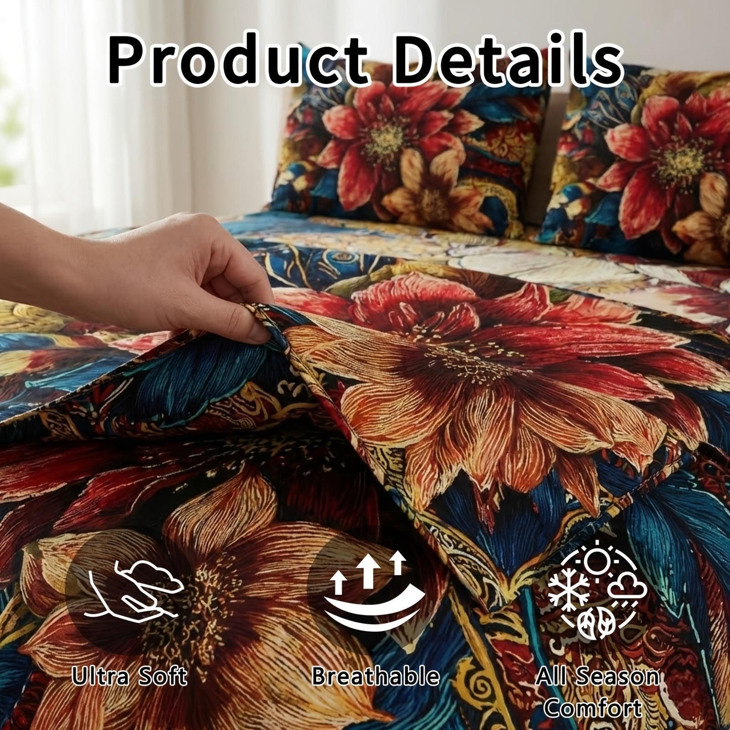 This 4pcs Feather And Floral Patterned Sheet Set Is Soft, Breathable, And Comfortable Against The Skin. The Set Includes A Deep-pocket Sheet, A Stylish Bedspread, And Two Pillowcases. Made From Colorfast Fabric, It's Ideal for A Family Bedroom.