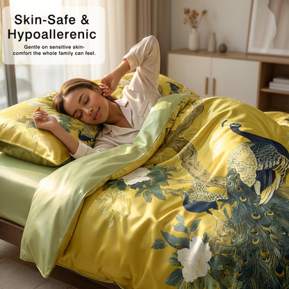 This Peacock-print 3pcs Rayon Satin Bedding Is Simple And Elegant, Machine Washable, And Suitable for All Seasons. This Y Soft 4pcs Bedding Is Perfect for The Family Bedroom And Also Makes An Ideal Gift for Friends And Family