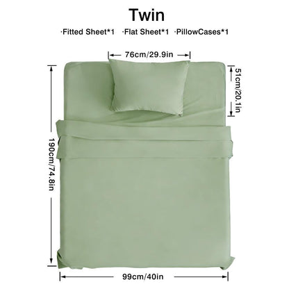 Complete 3-4pcs Bed Set Vintage Style | Luxury Soft Polyester S | Flat, Fitted Sheet & Cases | Breathable, No-Shrink, Washable
