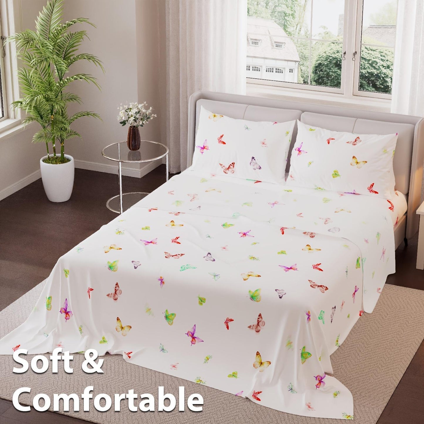 This 4pcs Floral Print Bed Sheet Set Is Soft, Breathable, And Gentle On The Skin. It Includes A Deep-pocket Sheet, A Stylish Bedspread, And Two Pillowcases. Made From A High-quality, Lightweight, All-season Fabric, It Is Durable, Colorfast