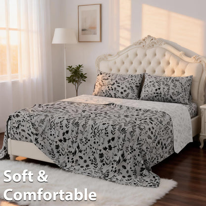 This 4pcs Floral Print Bed Sheet Set Is Soft, Breathable, And Gentle On The Skin. It Includes A Deep-pocket Sheet, A Stylish Bedspread, And Two Pillowcases. Made From A High-quality, Lightweight, All-season Fabric, It Is Durable, Colorfast