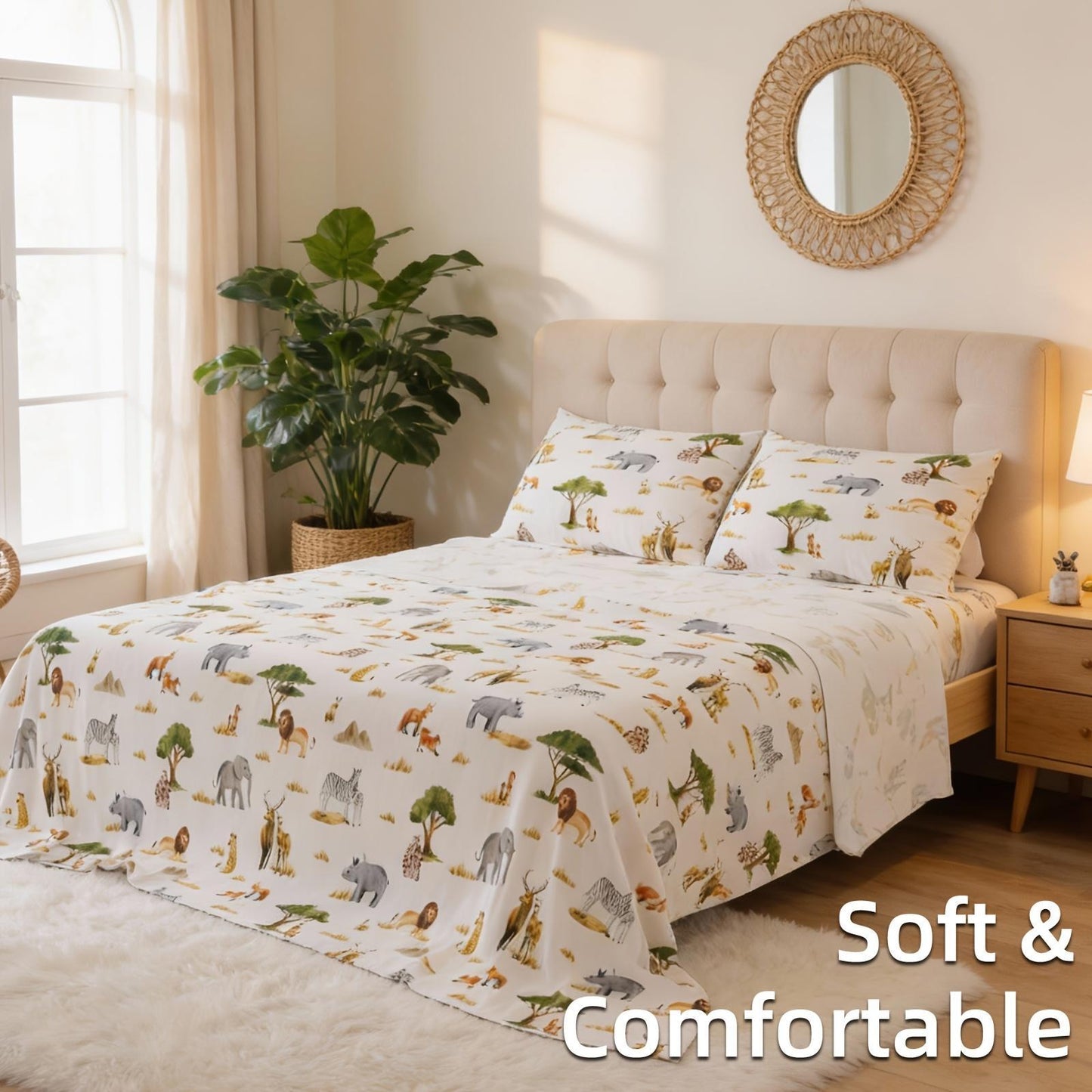 This 4pcs Floral Print Bed Sheet Set Is Soft, Breathable, And Gentle On The Skin. It Includes A Deep-pocket Sheet, A Stylish Bedspread, And Two Pillowcases. Made From A High-quality, Lightweight, All-season Fabric, It Is Durable, Colorfast
