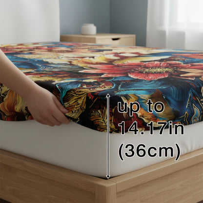 This 4pcs Feather And Floral Patterned Sheet Set Is Soft, Breathable, And Comfortable Against The Skin. The Set Includes A Deep-pocket Sheet, A Stylish Bedspread, And Two Pillowcases. Made From Colorfast Fabric, It's Ideal for A Family Bedroom.