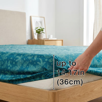 Paisley Fitted Sheet 3pcs Set - Cool Satin Mattress Covers Suitable for Home And Hotel Use. Offers 360° All-around Coverage, Non-slip And Easy-care, Comfortable And Durable, Suitable for All Seasons. Includes 1 Fitted Sheet And 2 Pillowcases. Gift