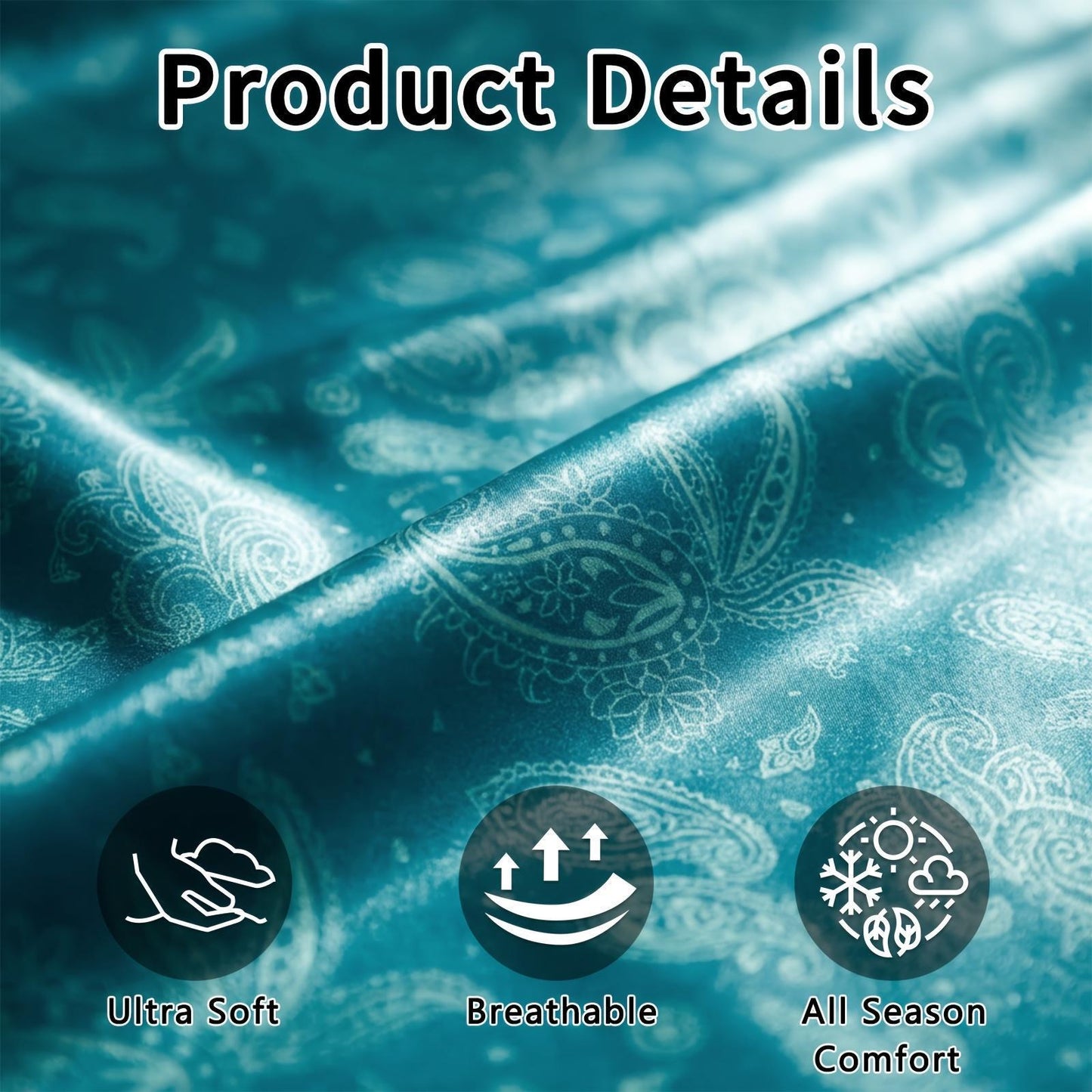 Paisley Fitted Sheet 3pcs Set - Cool Satin Mattress Covers Suitable for Home And Hotel Use. Offers 360° All-around Coverage, Non-slip And Easy-care, Comfortable And Durable, Suitable for All Seasons. Includes 1 Fitted Sheet And 2 Pillowcases. Gift