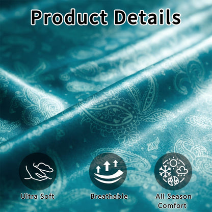 Paisley Fitted Sheet 3pcs Set - Cool Satin Mattress Covers Suitable for Home And Hotel Use. Offers 360° All-around Coverage, Non-slip And Easy-care, Comfortable And Durable, Suitable for All Seasons. Includes 1 Fitted Sheet And 2 Pillowcases. Gift