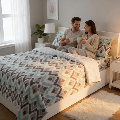 4pcs Minimalist Luxe Geo-Print Queen Bed Sheets Set, Geometric Print Double-Brushed Microfiber, Ultra-Soft Breathable & Wrinkle-Free, Machine-Washable All-Season Bedding, Sophisticated Elegant Decor for Modern Bedroom, Dorm & Holiday Gifts