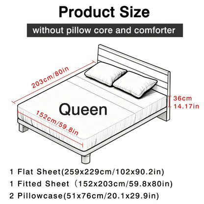 This 4pcs Feather And Floral Patterned Sheet Set Is Soft, Breathable, And Comfortable Against The Skin. The Set Includes A Deep-pocket Sheet, A Stylish Bedspread, And Two Pillowcases. Made From Colorfast Fabric, It's Ideal for A Family Bedroom.