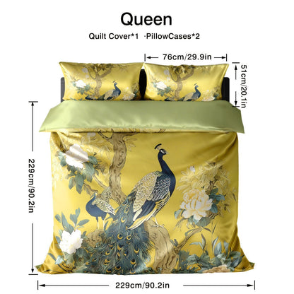 This Peacock-print 3pcs Rayon Satin Bedding Is Simple And Elegant, Machine Washable, And Suitable for All Seasons. This Y Soft 4pcs Bedding Is Perfect for The Family Bedroom And Also Makes An Ideal Gift for Friends And Family