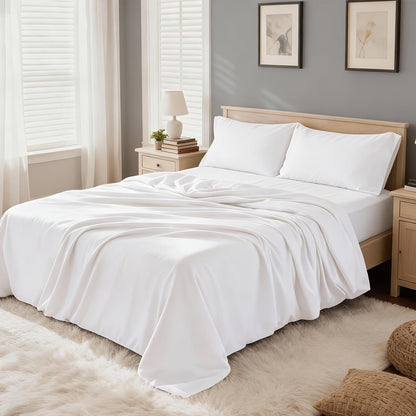 4pcs Ultra Soft 85g Sheet & Pillowcase Set, Sanded Sanded, Soft Wear-Resistant, Solid, Machine Washable, All-Season, Christmas Comforter Set, Twin, Full, Queen, King, Cozy Bed Sheets Set(1 Flat Sheet, 1 Fitted Sheet, 2 Pillowcases - No Inserts)