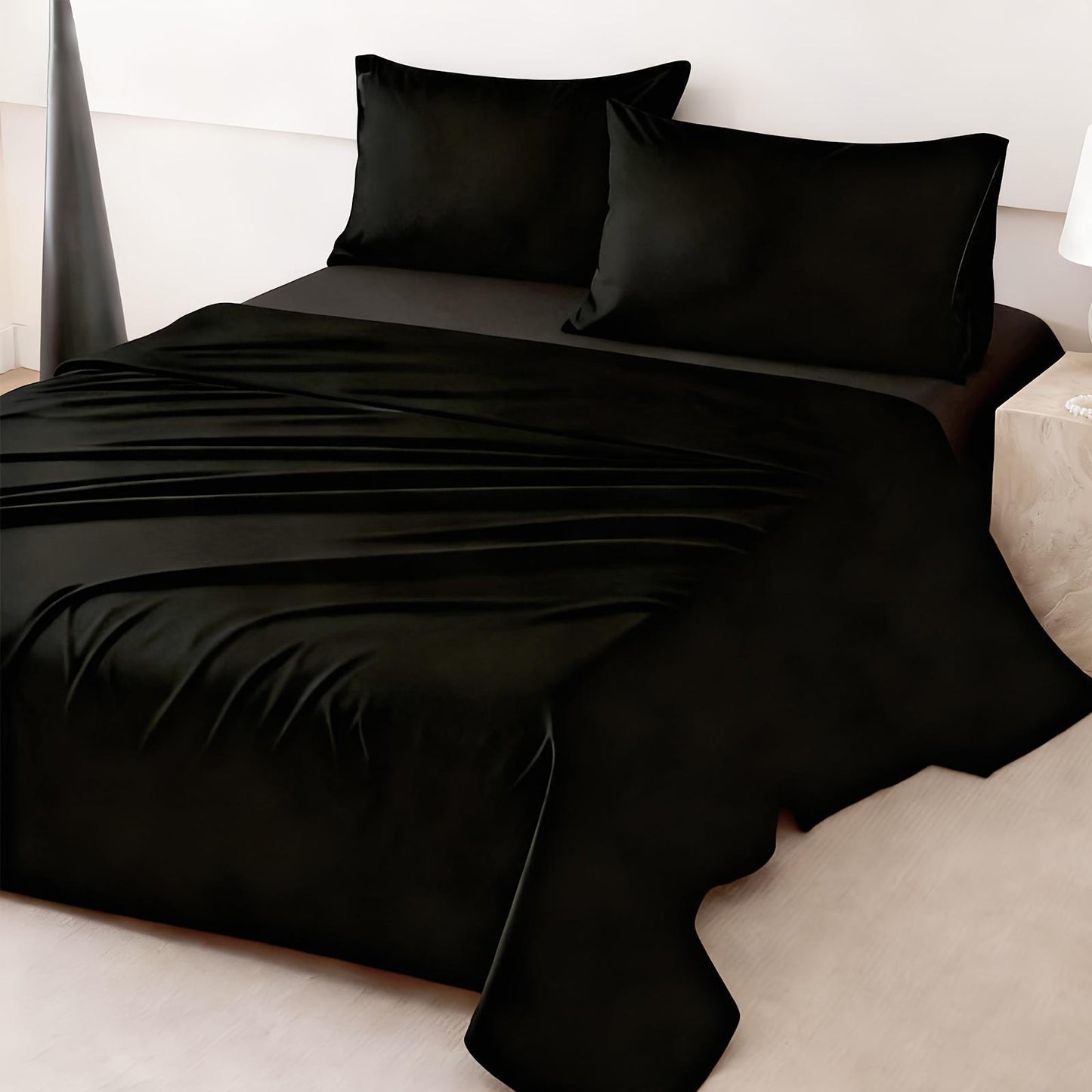 4pcs Ultra Soft 85g Sheet & Pillowcase Set, Sanded Sanded, Soft Wear-Resistant, Solid, Machine Washable, All-Season, Christmas Comforter Set, Twin, Full, Queen, King, Cozy Bed Sheets Set(1 Flat Sheet, 1 Fitted Sheet, 2 Pillowcases - No Inserts)
