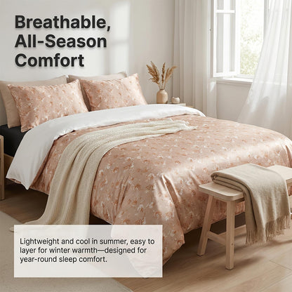 Three-Piece Rose-Patterned Rayon Satin bedding | Easy, Elegant, Machine Washable, All-Season Suitable | Four-Piece Soft bedding Perfect For Family Bedroom And Gifts
