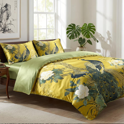 This Peacock-print 3pcs Rayon Satin Bedding Is Simple And Elegant, Machine Washable, And Suitable for All Seasons. This Y Soft 4pcs Bedding Is Perfect for The Family Bedroom And Also Makes An Ideal Gift for Friends And Family