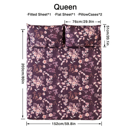 This 4pcs Purple Floral Patterned Sheet Set Is Soft, Breathable, And Comfortable Against The Skin. The Set Includes A Deep-pocket Sheet, A Stylish Bedspread, And Two Pillowcases. Made From Durable And Colorfast Fabric, It Makes A Wonderful Gift