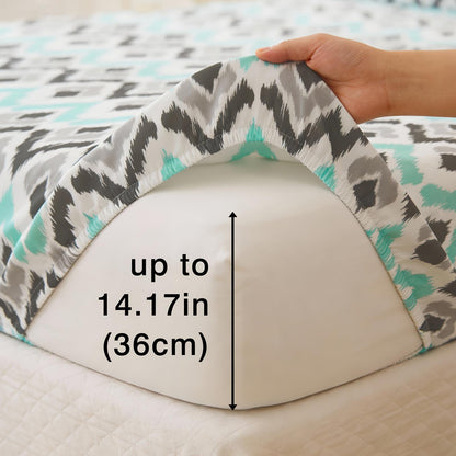 4pcs Minimalist Luxe Geo-Print Queen Bed Sheets Set, Geometric Print Double-Brushed Microfiber, Ultra-Soft Breathable & Wrinkle-Free, Machine-Washable All-Season Bedding, Sophisticated Elegant Decor for Modern Bedroom, Dorm & Holiday Gifts