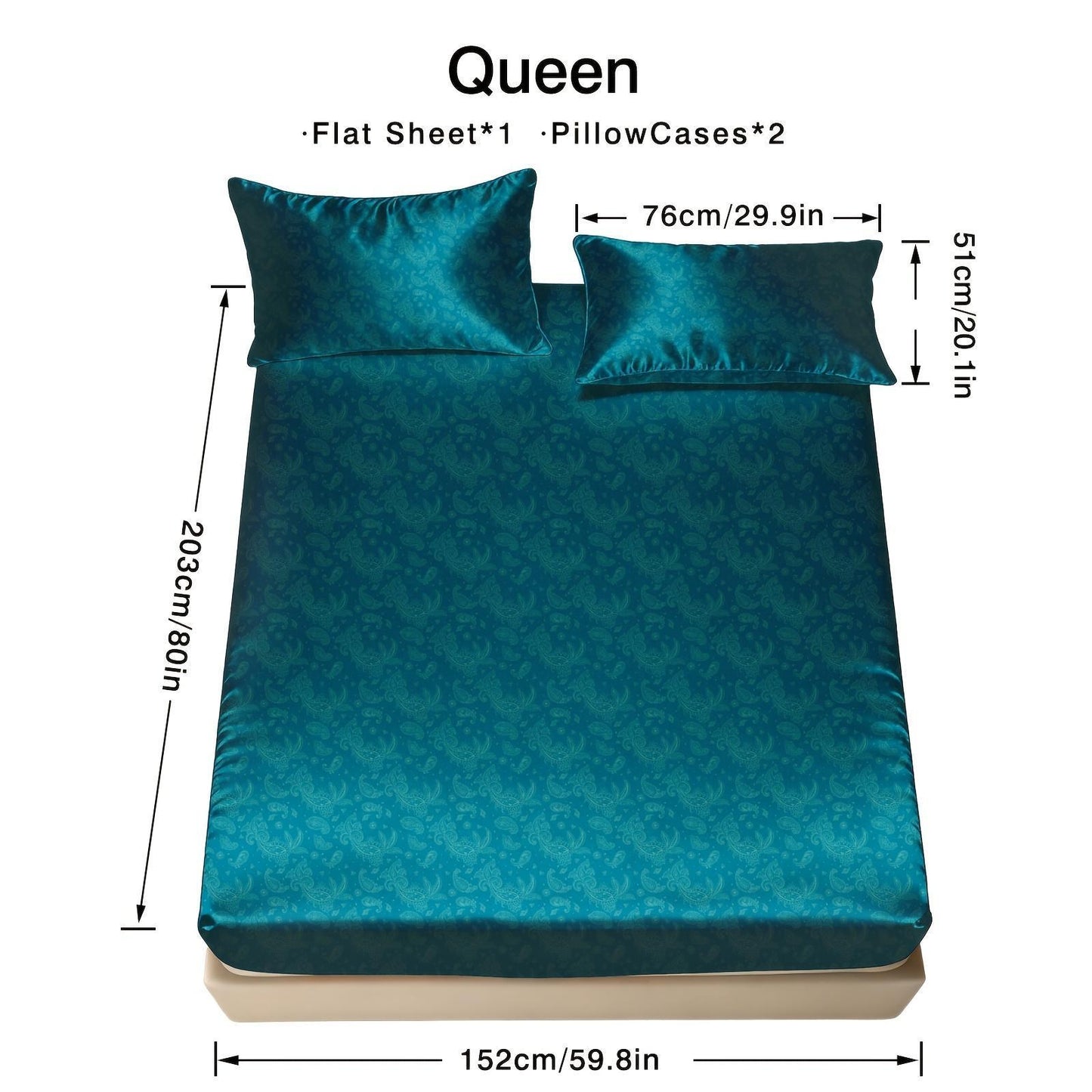 Paisley Fitted Sheet 3pcs Set - Cool Satin Mattress Covers Suitable for Home And Hotel Use. Offers 360° All-around Coverage, Non-slip And Easy-care, Comfortable And Durable, Suitable for All Seasons. Includes 1 Fitted Sheet And 2 Pillowcases. Gift