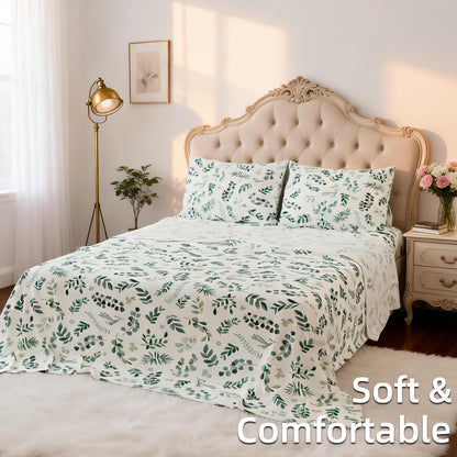 This 4pcs Floral Print Bed Sheet Set Is Soft, Breathable, And Gentle On The Skin. It Includes A Deep-pocket Sheet, A Stylish Bedspread, And Two Pillowcases. Made From A High-quality, Lightweight, All-season Fabric, It Is Durable, Colorfast