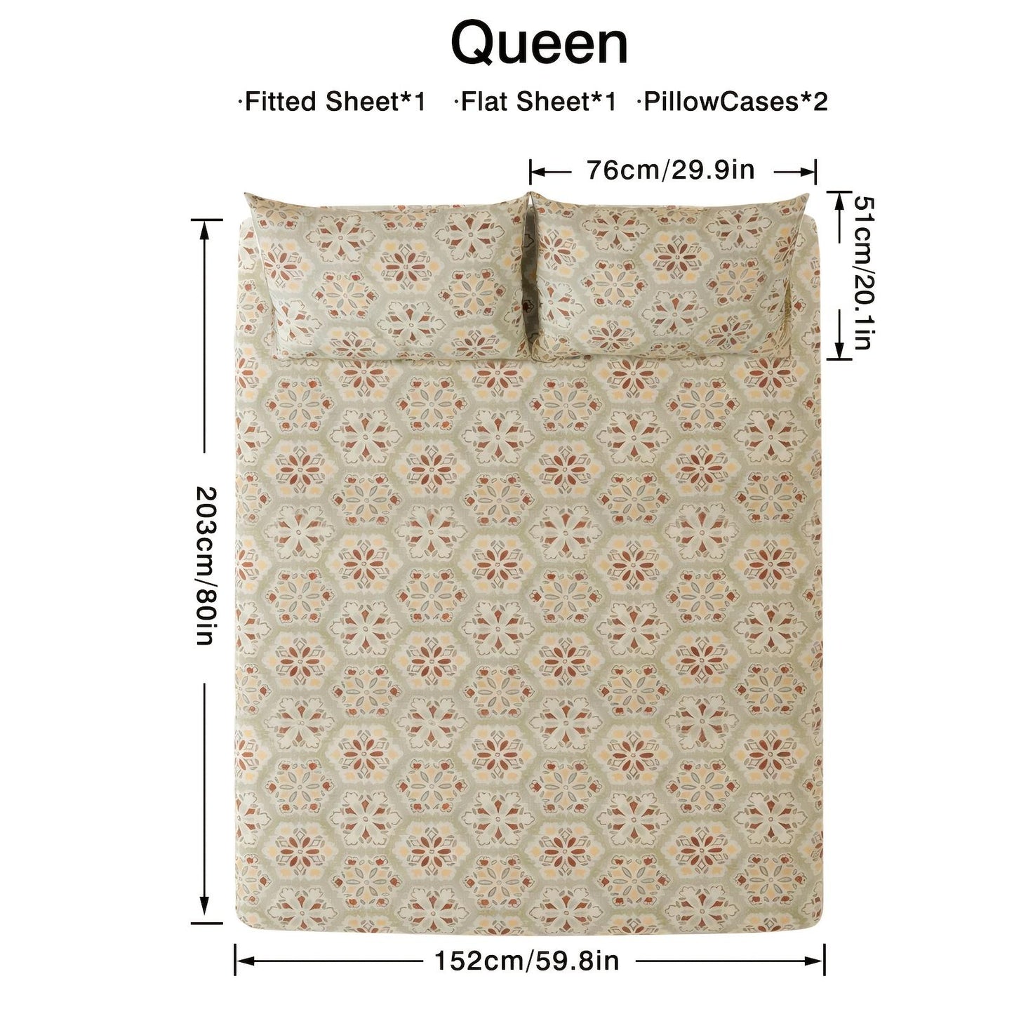 4pcs Snowflake Geo-Print Queen Bed Sheets Set, Fresh & Minimalist Cozy, Double-Brushed Microfiber, Breathable Y-Soft, Machine-Washable All-Season Bedding, Warm Bedroom Decor Gift for Dorm, Home & Every Holiday