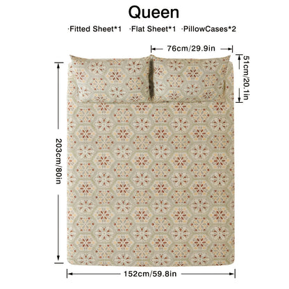 4pcs Snowflake Geo-Print Queen Bed Sheets Set, Fresh & Minimalist Cozy, Double-Brushed Microfiber, Breathable Y-Soft, Machine-Washable All-Season Bedding, Warm Bedroom Decor Gift for Dorm, Home & Every Holiday