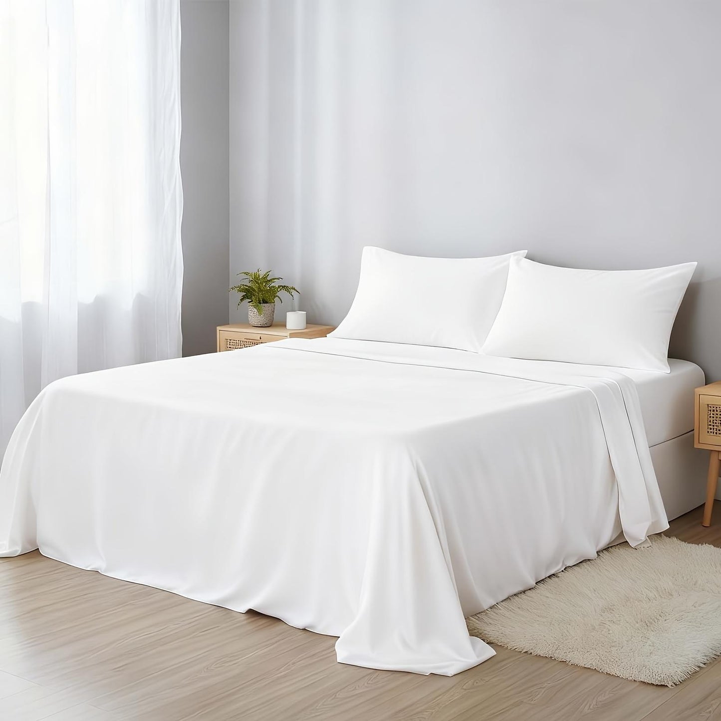 4pcs Ultra Soft 85g Sheets & Pillowcase Set, Comfort Full Size White Sheets, Solid Hotel Luxury Sheets Set, Breathable Spring & Summer Bed Sheets Set(1 Flat Sheet, 1 Fitted Sheet, 2 Pillowcases - No Inserts), Christmas Gifts