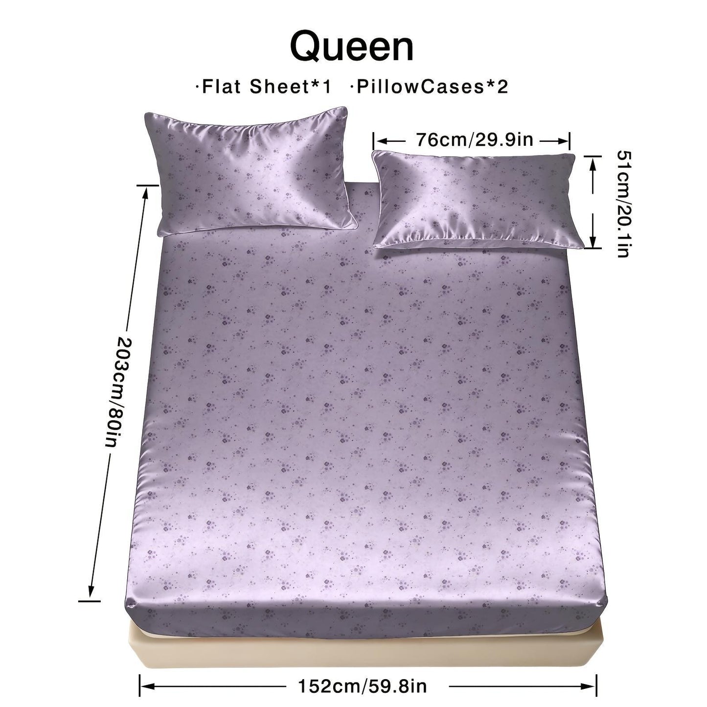 Purple Floral Fitted Sheet 3pcs Set | Cool Satin Mattress Cover, Suitable For Home And Hotel Use, 360° All-Around Coverage, Non-Slip, Easy-Care, Comfortable And Durable, All-Season, Includes 1 Fitted Sheet And 2 Pillowcases