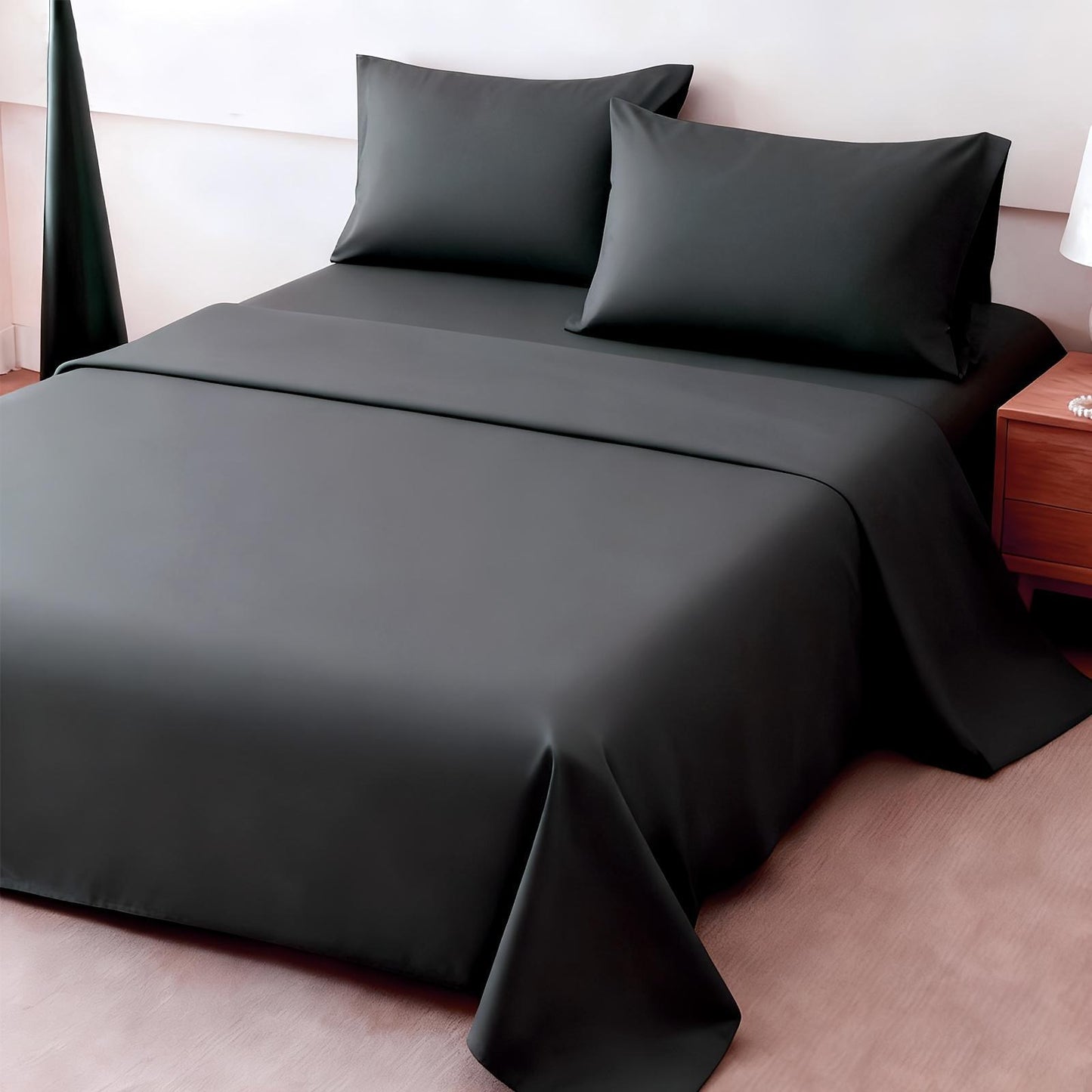 4pcs Ultra Soft 85g Sheet & Pillowcase Set, Sanded Sanded, Soft Wear-Resistant, Solid, Machine Washable, All-Season, Christmas Comforter Set, Twin, Full, Queen, King, Cozy Bed Sheets Set(1 Flat Sheet, 1 Fitted Sheet, 2 Pillowcases - No Inserts)