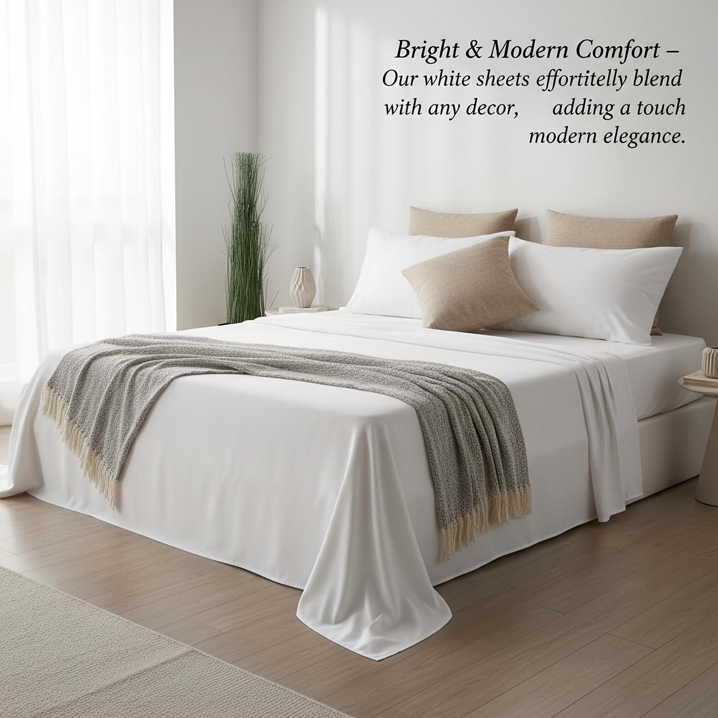 4pcs Ultra Soft 85g Sheets & Pillowcase Set, Comfort Full Size White Sheets, Solid Hotel Luxury Sheets Set, Breathable Spring & Summer Bed Sheets Set(1 Flat Sheet, 1 Fitted Sheet, 2 Pillowcases - No Inserts), Christmas Gifts