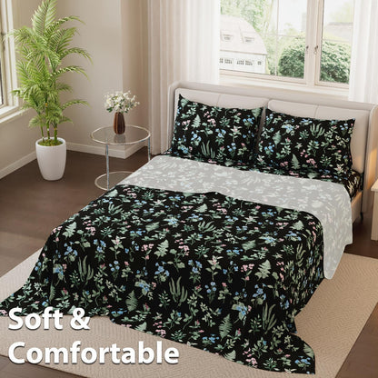 This 4pcs Floral Print Bed Sheet Set Is Soft, Breathable, And Gentle On The Skin. It Includes A Deep-pocket Sheet, A Stylish Bedspread, And Two Pillowcases. Made From A High-quality, Lightweight, All-season Fabric, It Is Durable, Colorfast