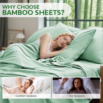 4pcs Bamboo Blend Bed Sheet Set-Flat Sheet, Fitted Sheet And 4 Pillowcases, Luxury Breathable Sheet Set, Ultra Soft Sheet for Hot Sleepers, Deep Pocket, King/Queen/Full/Twin