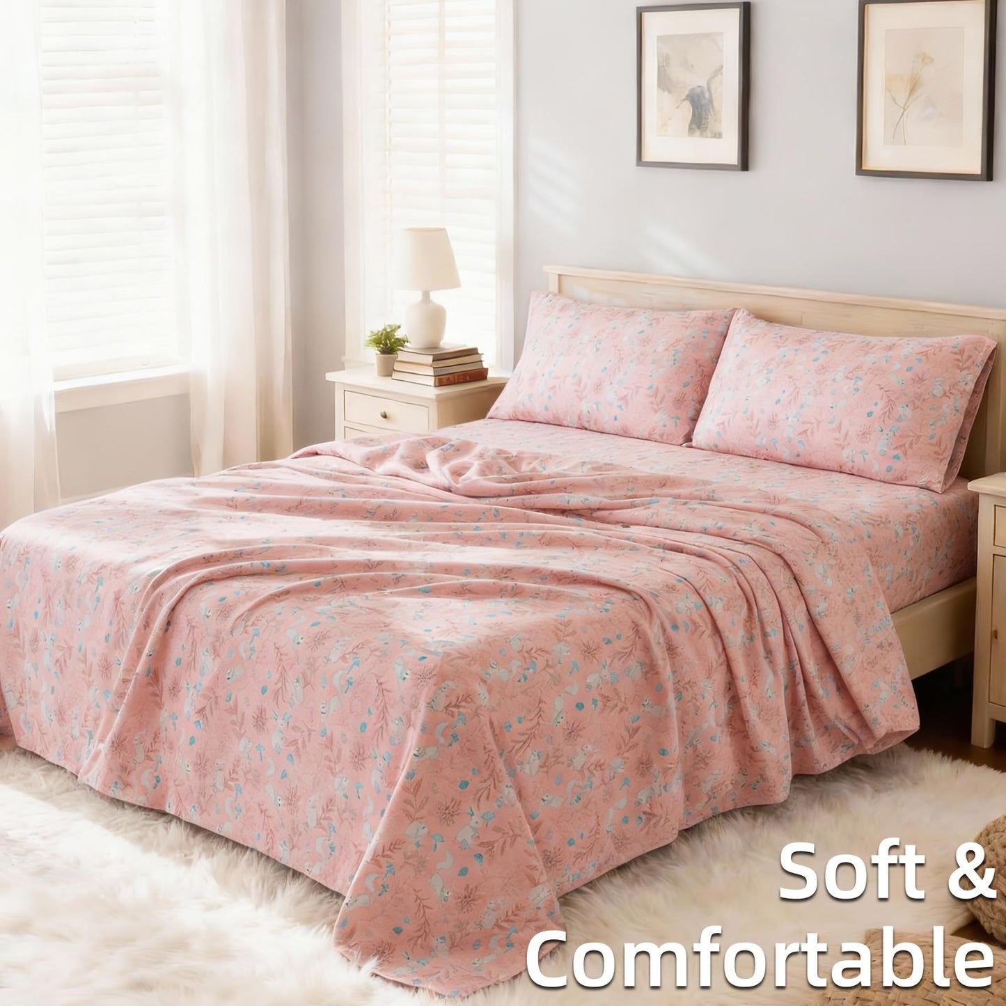 This 4pcs Floral Print Bed Sheet Set Is Soft, Breathable, And Gentle On The Skin. It Includes A Deep-pocket Sheet, A Stylish Bedspread, And Two Pillowcases. Made From A High-quality, Lightweight, All-season Fabric, It Is Durable, Colorfast