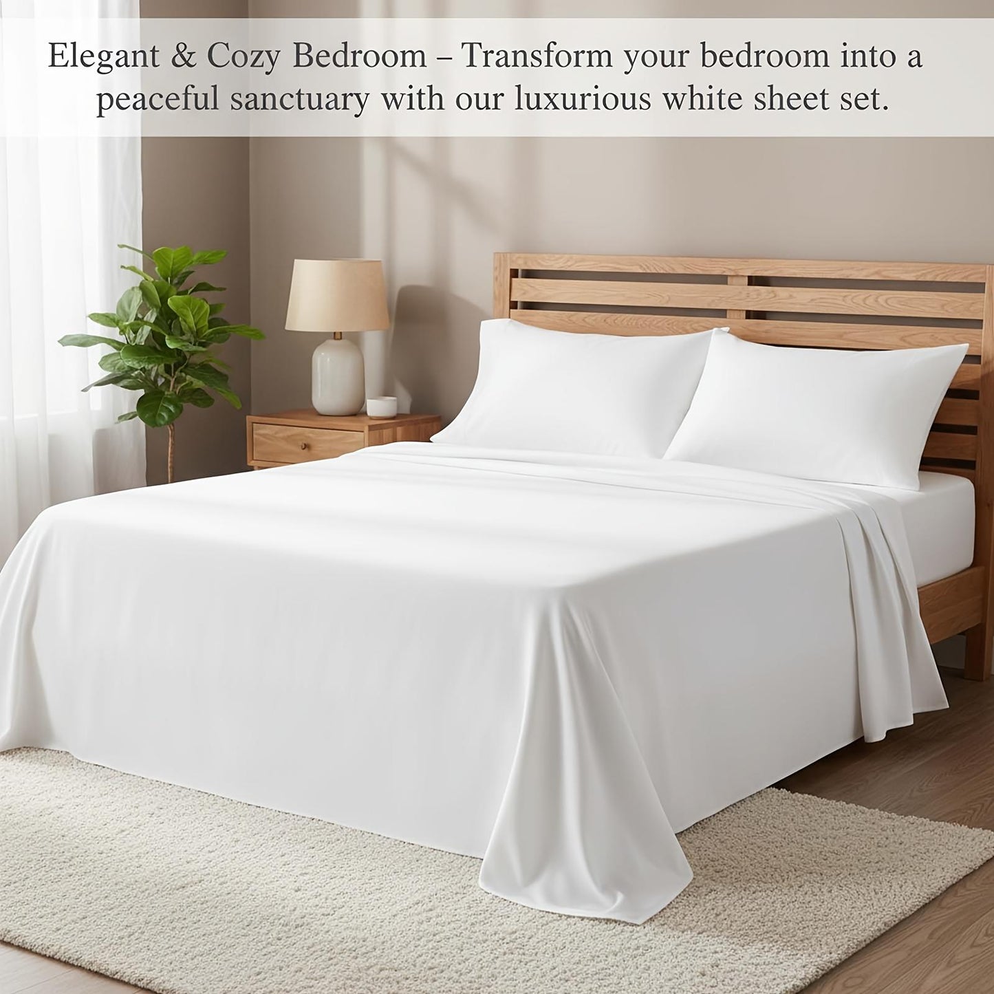 4pcs Ultra Soft 85g Sheets & Pillowcase Set, Comfort Full Size White Sheets, Solid Hotel Luxury Sheets Set, Breathable Spring & Summer Bed Sheets Set(1 Flat Sheet, 1 Fitted Sheet, 2 Pillowcases - No Inserts), Christmas Gifts