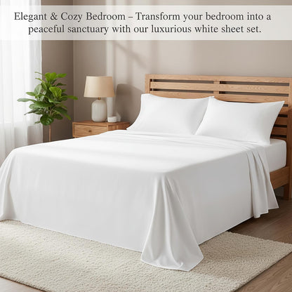 4pcs Ultra Soft 85g Sheets & Pillowcase Set, Comfort Full Size White Sheets, Solid Hotel Luxury Sheets Set, Breathable Spring & Summer Bed Sheets Set(1 Flat Sheet, 1 Fitted Sheet, 2 Pillowcases - No Inserts), Christmas Gifts