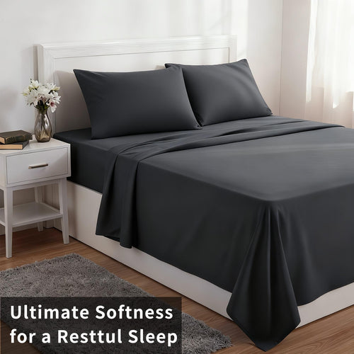 4pcs Double-Brushed Microfiber Bed Sheets Set | Extra-Soft & Fade-Proof, All-Season Bedding Essentials, High Quality, Machine Washable