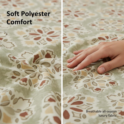 4pcs Snowflake Geo-Print Queen Bed Sheets Set, Fresh & Minimalist Cozy, Double-Brushed Microfiber, Breathable Y-Soft, Machine-Washable All-Season Bedding, Warm Bedroom Decor Gift for Dorm, Home & Every Holiday