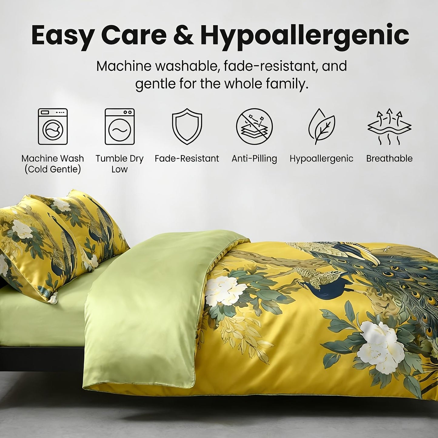 This Peacock-print 3pcs Rayon Satin Bedding Is Simple And Elegant, Machine Washable, And Suitable for All Seasons. This Y Soft 4pcs Bedding Is Perfect for The Family Bedroom And Also Makes An Ideal Gift for Friends And Family