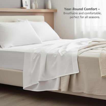 4pcs Ultra Soft 85g Sheets & Pillowcase Set, Comfort Full Size White Sheets, Solid Hotel Luxury Sheets Set, Breathable Spring & Summer Bed Sheets Set(1 Flat Sheet, 1 Fitted Sheet, 2 Pillowcases - No Inserts), Christmas Gifts