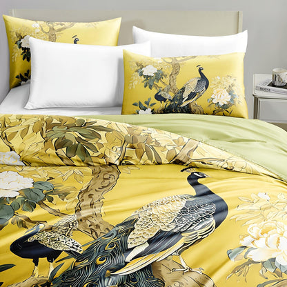 This Peacock-print 3pcs Rayon Satin Bedding Is Simple And Elegant, Machine Washable, And Suitable for All Seasons. This Y Soft 4pcs Bedding Is Perfect for The Family Bedroom And Also Makes An Ideal Gift for Friends And Family