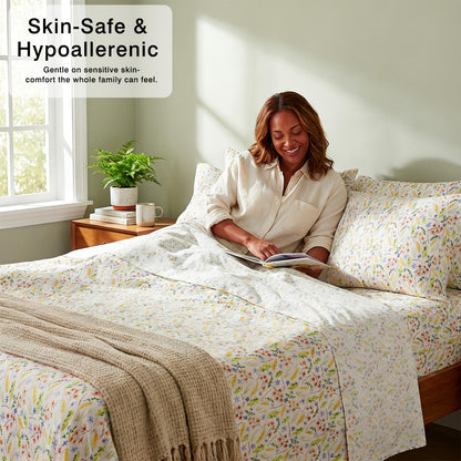 This 4pcs Floral Print Bed Sheet Set Is Soft, Breathable, And Gentle On The Skin. It Includes A Deep-pocket Sheet, A Stylish Bedspread, And Two Pillowcases. Made From A High-quality, Lightweight, All-season Fabric, It Is Durable, Colorfast