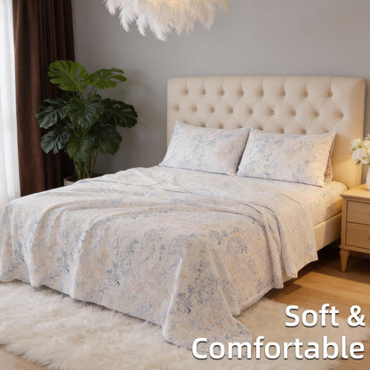 This 4pcs Floral Print Bed Sheet Set Is Soft, Breathable, And Gentle On The Skin. It Includes A Deep-pocket Sheet, A Stylish Bedspread, And Two Pillowcases. Made From A High-quality, Lightweight, All-season Fabric, It Is Durable, Colorfast