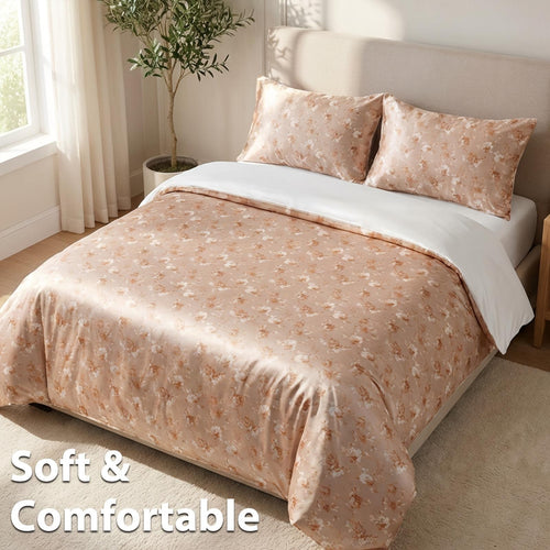 Three-Piece Rose-Patterned Rayon Satin bedding | Easy, Elegant, Machine Washable, All-Season Suitable | Four-Piece Soft bedding Perfect For Family Bedroom And Gifts