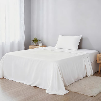 4pcs Ultra Soft 85g Sheets & Pillowcase Set, Comfort Full Size White Sheets, Solid Hotel Luxury Sheets Set, Breathable Spring & Summer Bed Sheets Set(1 Flat Sheet, 1 Fitted Sheet, 2 Pillowcases - No Inserts), Christmas Gifts