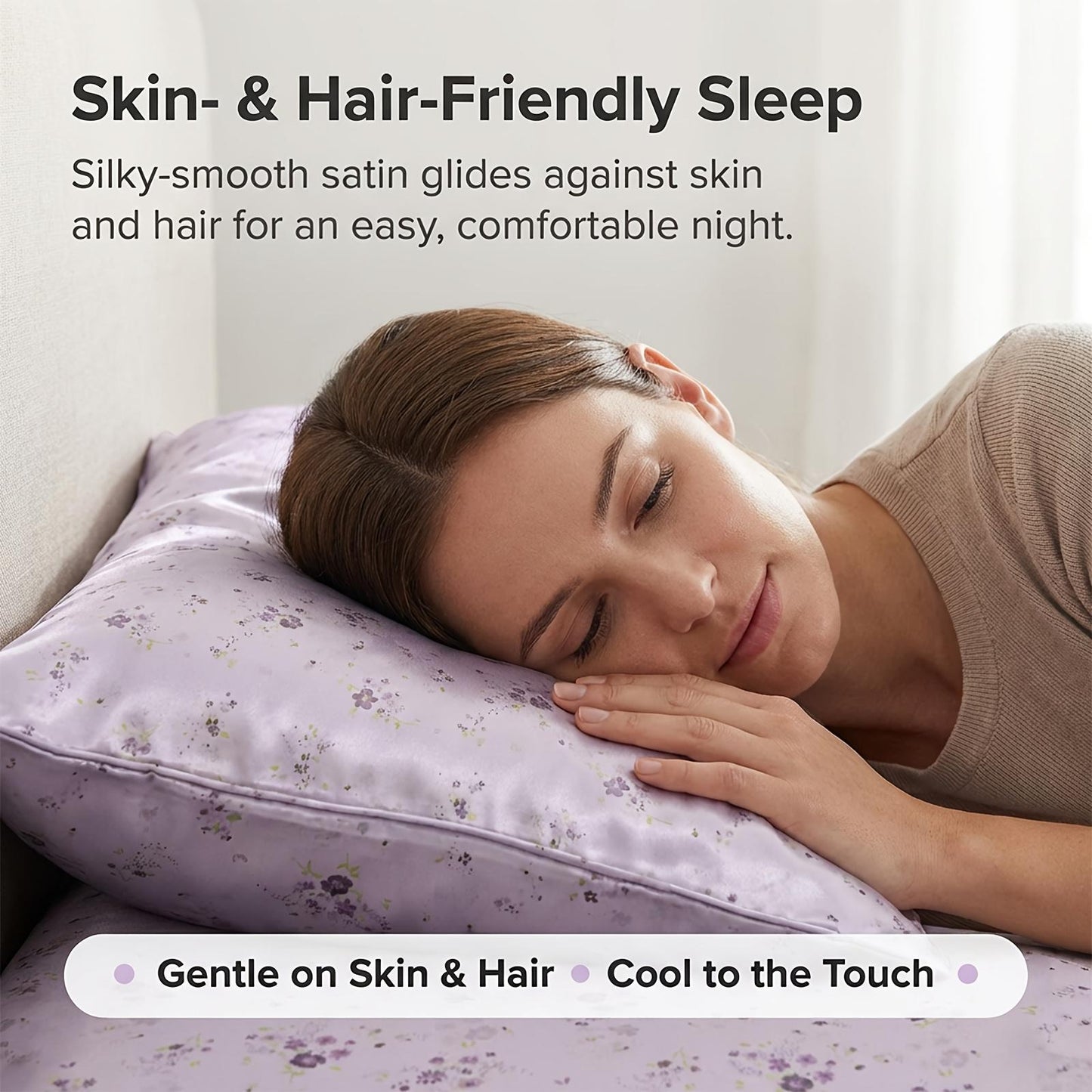 Purple Floral Fitted Sheet 3pcs Set | Cool Satin Mattress Cover, Suitable For Home And Hotel Use, 360° All-Around Coverage, Non-Slip, Easy-Care, Comfortable And Durable, All-Season, Includes 1 Fitted Sheet And 2 Pillowcases