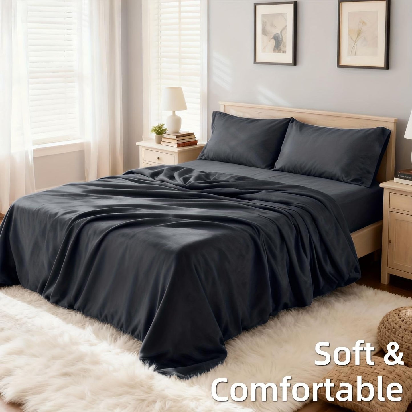 4pcs Ultra Soft 85g Sheet & Pillowcase Set, Sanded Sanded, Soft Wear-Resistant, Solid, Machine Washable, All-Season, Christmas Comforter Set, Twin, Full, Queen, King, Cozy Bed Sheets Set(1 Flat Sheet, 1 Fitted Sheet, 2 Pillowcases - No Inserts)