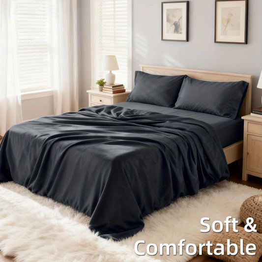 4pcs Ultra Soft 85g Sheet & Pillowcase Set, Sanded Sanded, Soft Wear-Resistant, Solid, Machine Washable, All-Season, Christmas Comforter Set, Twin, Full, Queen, King, Cozy Bed Sheets Set(1 Flat Sheet, 1 Fitted Sheet, 2 Pillowcases - No Inserts)