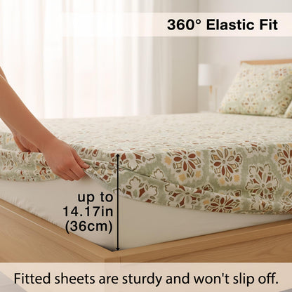 4pcs Snowflake Geo-Print Queen Bed Sheets Set, Fresh & Minimalist Cozy, Double-Brushed Microfiber, Breathable Y-Soft, Machine-Washable All-Season Bedding, Warm Bedroom Decor Gift for Dorm, Home & Every Holiday